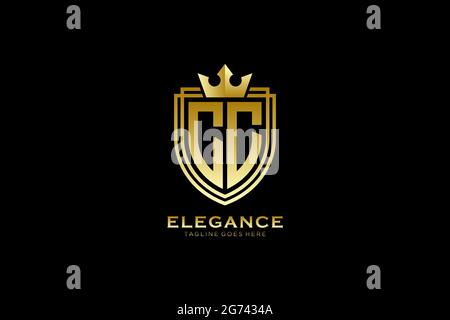 CC elegant luxury monogram logo or badge template with scrolls and royal crown - perfect for luxurious branding projects Stock Vector