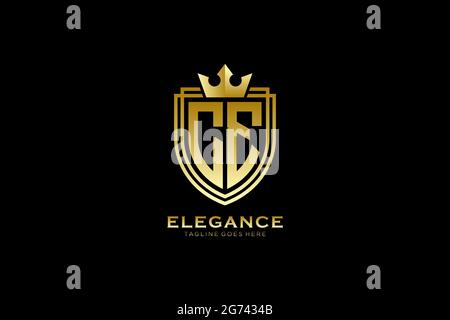 CE elegant luxury monogram logo or badge template with scrolls and royal crown - perfect for luxurious branding projects Stock Vector