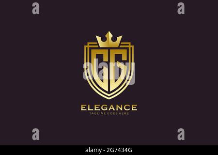 CG elegant luxury monogram logo or badge template with scrolls and royal crown - perfect for luxurious branding projects Stock Vector