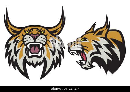 Bobcat Lynx Wildcat Angry Roaring Logo Sports Mascot Vector Illustration Set Premium Pack Collection Stock Vector