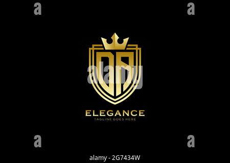 DR elegant luxury monogram logo or badge template with scrolls and royal crown - perfect for luxurious branding projects Stock Vector
