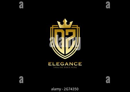 DZ elegant luxury monogram logo or badge template with scrolls and royal crown - perfect for luxurious branding projects Stock Vector