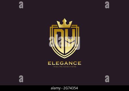DV elegant luxury monogram logo or badge template with scrolls and royal crown - perfect for luxurious branding projects Stock Vector