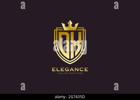 DX elegant luxury monogram logo or badge template with scrolls and royal crown - perfect for luxurious branding projects Stock Vector