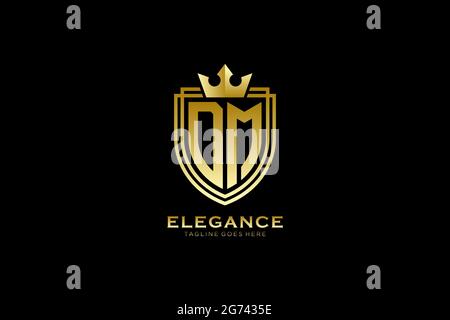 DM elegant luxury monogram logo or badge template with scrolls and royal crown - perfect for luxurious branding projects Stock Vector