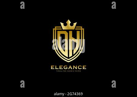 DH elegant luxury monogram logo or badge template with scrolls and royal crown - perfect for luxurious branding projects Stock Vector