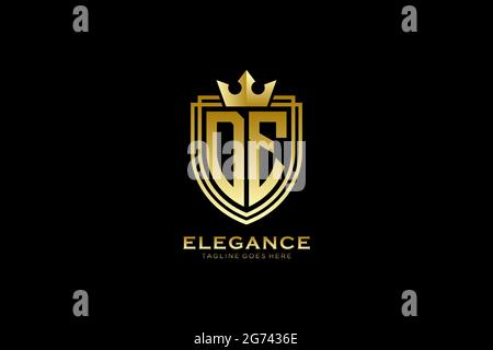 DE elegant luxury monogram logo or badge template with scrolls and royal crown - perfect for luxurious branding projects Stock Vector
