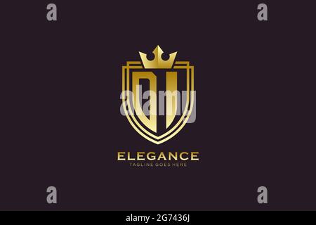 DI elegant luxury monogram logo or badge template with scrolls and royal crown - perfect for luxurious branding projects Stock Vector