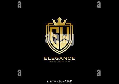 EW elegant luxury monogram logo or badge template with scrolls and royal crown - perfect for luxurious branding projects Stock Vector