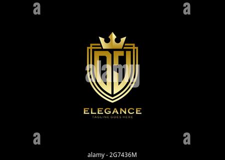 DJ elegant luxury monogram logo or badge template with scrolls and royal crown - perfect for luxurious branding projects Stock Vector
