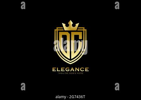 DC elegant luxury monogram logo or badge template with scrolls and royal crown - perfect for luxurious branding projects Stock Vector
