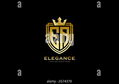 ER elegant luxury monogram logo or badge template with scrolls and royal crown - perfect for luxurious branding projects Stock Vector