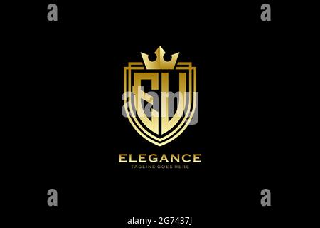 EU elegant luxury monogram logo or badge template with scrolls and royal crown - perfect for luxurious branding projects Stock Vector