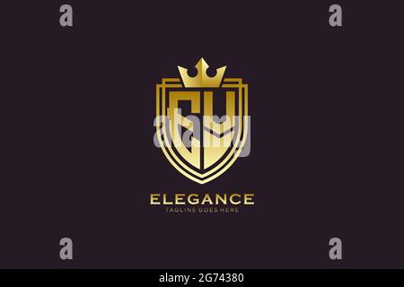 EV elegant luxury monogram logo or badge template with scrolls and royal crown - perfect for luxurious branding projects Stock Vector