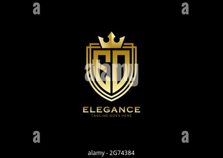 EO elegant luxury monogram logo or badge template with scrolls and royal crown - perfect for luxurious branding projects Stock Vector