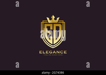 ED elegant luxury monogram logo or badge template with scrolls and royal crown - perfect for luxurious branding projects Stock Vector