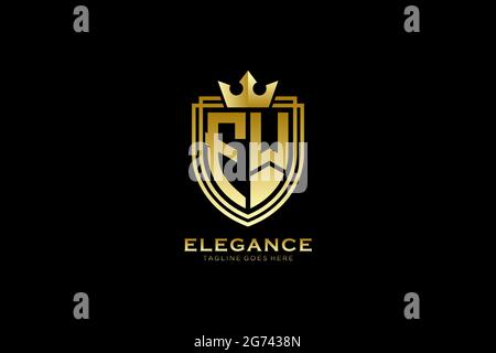 FW elegant luxury monogram logo or badge template with scrolls and royal crown - perfect for luxurious branding projects Stock Vector