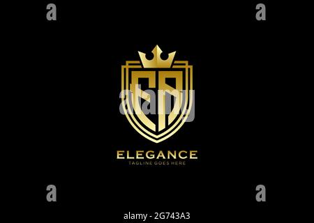 FR elegant luxury monogram logo or badge template with scrolls and royal crown - perfect for luxurious branding projects Stock Vector