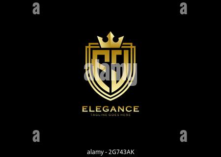 FJ elegant luxury monogram logo or badge template with scrolls and royal crown - perfect for luxurious branding projects Stock Vector
