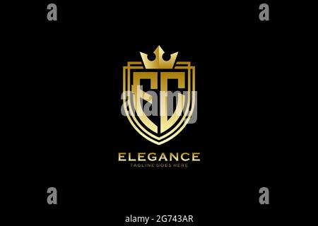 FC elegant luxury monogram logo or badge template with scrolls and royal crown - perfect for luxurious branding projects Stock Vector