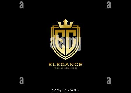 EC elegant luxury monogram logo or badge template with scrolls and royal crown - perfect for luxurious branding projects Stock Vector