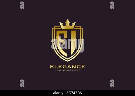 FI elegant luxury monogram logo or badge template with scrolls and royal crown - perfect for luxurious branding projects Stock Vector