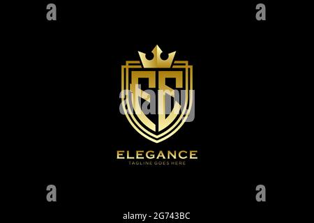 FE elegant luxury monogram logo or badge template with scrolls and royal crown - perfect for luxurious branding projects Stock Vector