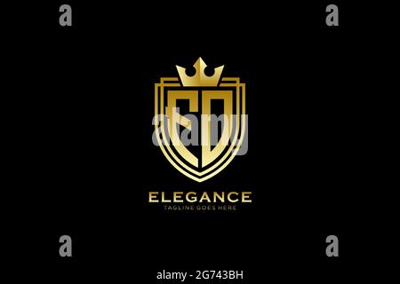 FO elegant luxury monogram logo or badge template with scrolls and royal crown - perfect for luxurious branding projects Stock Vector