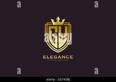 GV elegant luxury monogram logo or badge template with scrolls and royal crown - perfect for luxurious branding projects Stock Vector