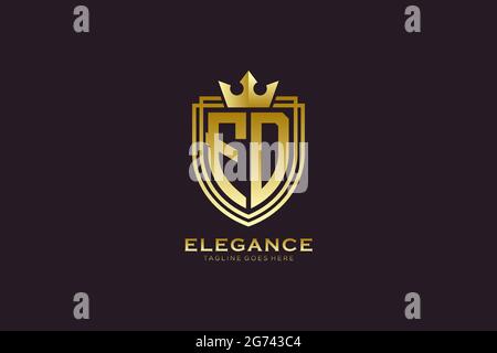 FD elegant luxury monogram logo or badge template with scrolls and royal crown - perfect for luxurious branding projects Stock Vector