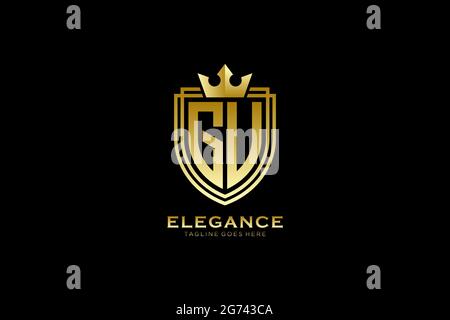 GU elegant luxury monogram logo or badge template with scrolls and royal crown - perfect for luxurious branding projects Stock Vector