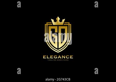 GO elegant luxury monogram logo or badge template with scrolls and royal crown - perfect for luxurious branding projects Stock Vector