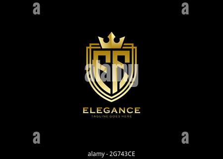 FF elegant luxury monogram logo or badge template with scrolls and royal crown - perfect for luxurious branding projects Stock Vector