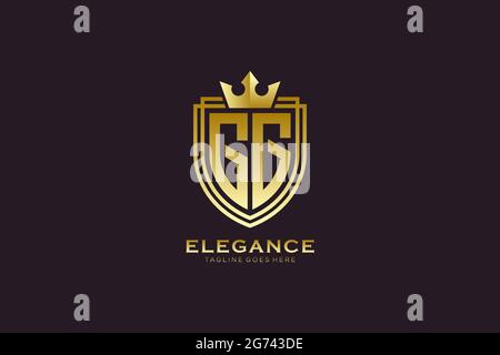 GG elegant luxury monogram logo or badge template with scrolls and royal crown - perfect for luxurious branding projects Stock Vector