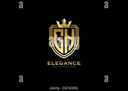 GH elegant luxury monogram logo or badge template with scrolls and royal crown - perfect for luxurious branding projects Stock Vector
