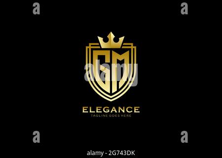 GM elegant luxury monogram logo or badge template with scrolls and royal crown - perfect for luxurious branding projects Stock Vector