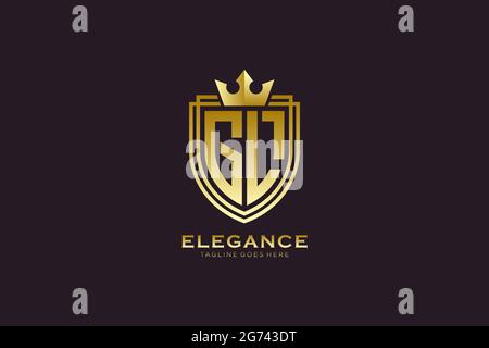 GL elegant luxury monogram logo or badge template with scrolls and royal crown - perfect for luxurious branding projects Stock Vector