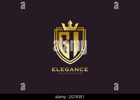 GI elegant luxury monogram logo or badge template with scrolls and royal crown - perfect for luxurious branding projects Stock Vector
