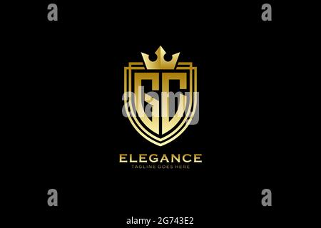 GC elegant luxury monogram logo or badge template with scrolls and royal crown - perfect for luxurious branding projects Stock Vector