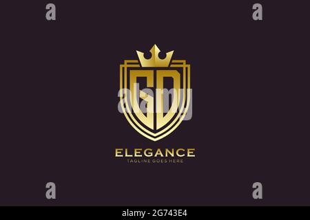 GD elegant luxury monogram logo or badge template with scrolls and royal crown - perfect for luxurious branding projects Stock Vector