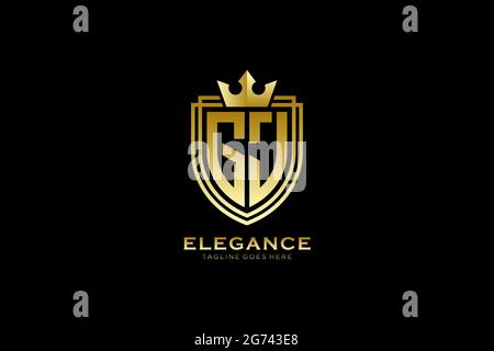 GJ elegant luxury monogram logo or badge template with scrolls and royal crown - perfect for luxurious branding projects Stock Vector