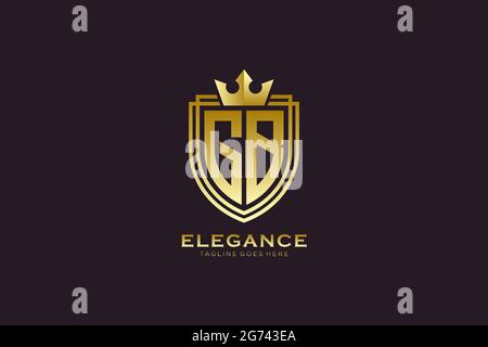 GB elegant luxury monogram logo or badge template with scrolls and royal crown - perfect for luxurious branding projects Stock Vector