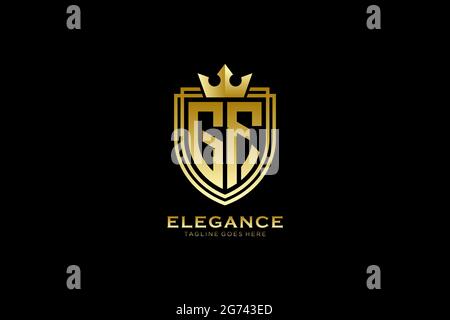 GF elegant luxury monogram logo or badge template with scrolls and royal crown - perfect for luxurious branding projects Stock Vector