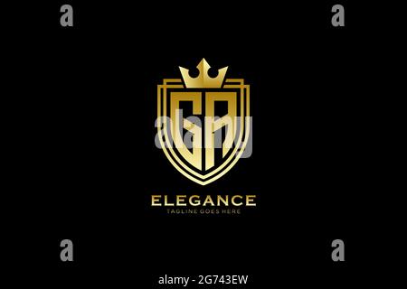 GA elegant luxury monogram logo or badge template with scrolls and royal crown - perfect for luxurious branding projects Stock Vector