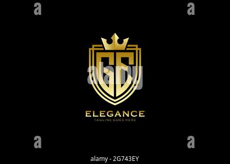 GE elegant luxury monogram logo or badge template with scrolls and royal crown - perfect for luxurious branding projects Stock Vector