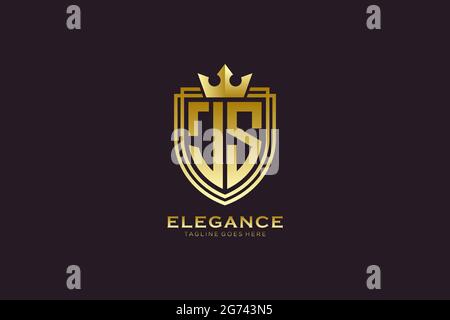 JS elegant luxury monogram logo or badge template with scrolls and royal crown - perfect for luxurious branding projects Stock Vector