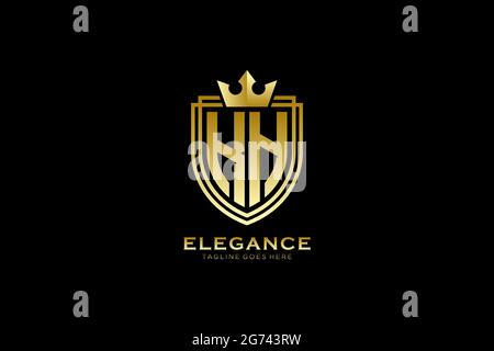 KH elegant luxury monogram logo or badge template with scrolls and royal crown - perfect for luxurious branding projects Stock Vector