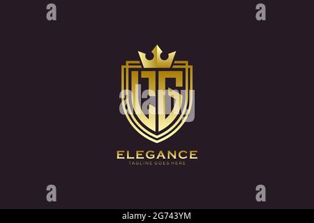 LG elegant luxury monogram logo or badge template with scrolls and royal crown - perfect for luxurious branding projects Stock Vector