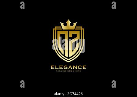 NZ elegant luxury monogram logo or badge template with scrolls and royal crown - perfect for luxurious branding projects Stock Vector