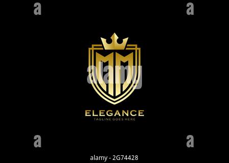 MM elegant luxury monogram logo or badge template with scrolls and royal crown - perfect for luxurious branding projects Stock Vector